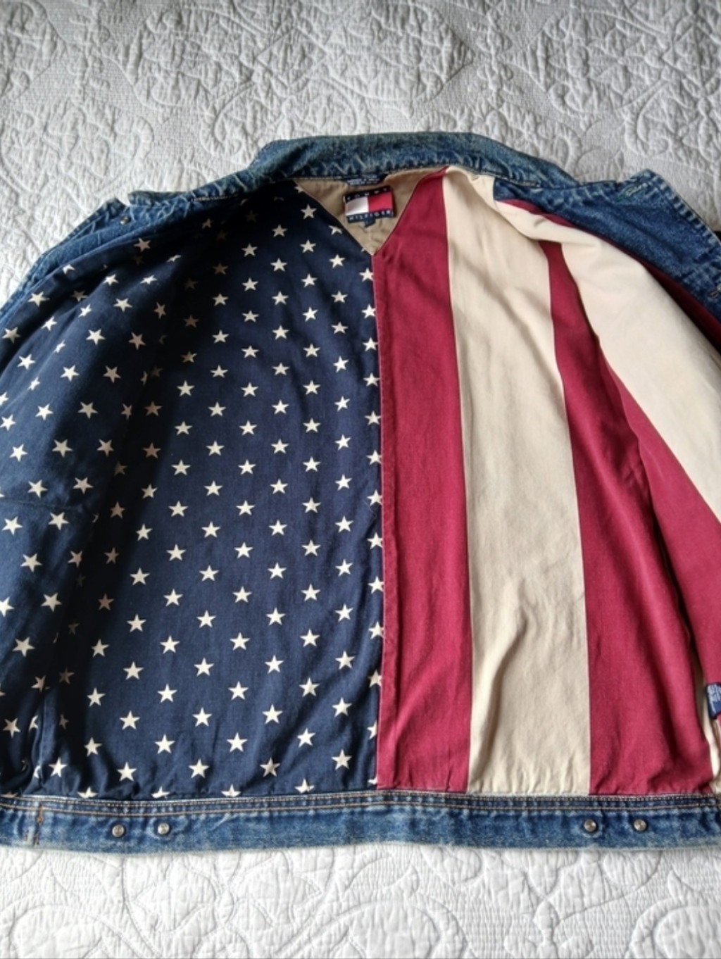Tommy Hilfiger Blue Denim Jacket With Flag-Print Lining